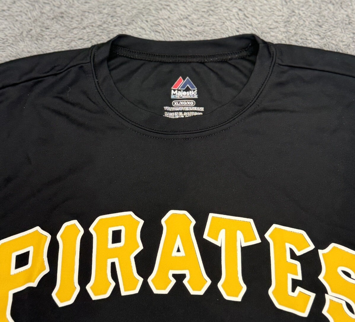 NEW Pittsburgh Pirates Majestic Black T-Shirt Youth Short Sleeve Boys XL Crew
