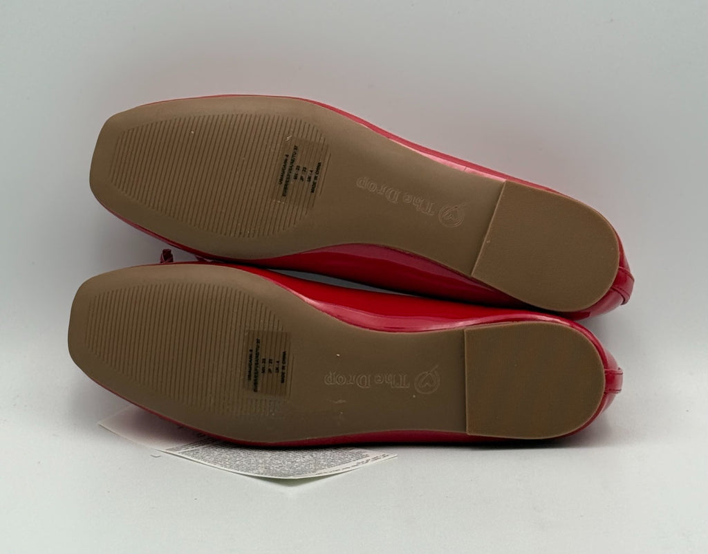 New The Drop Ballet Flats Women's 6 Red Patent Leather Bow Slip-On Almond Toe