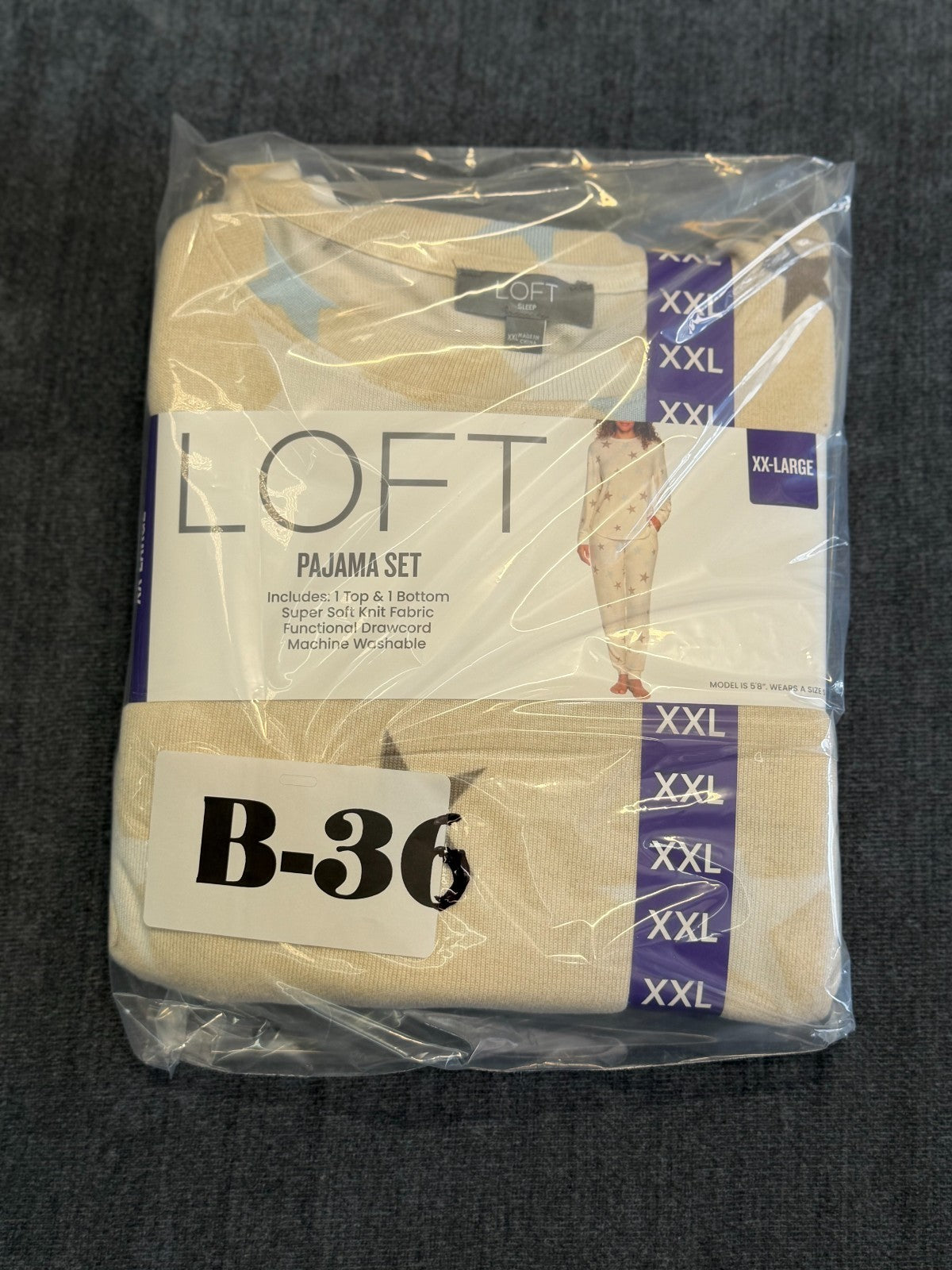 NWT LOFT Pajama Set Women's 2XL Beige Star Print Comfort Sleepwear Top & Bottom