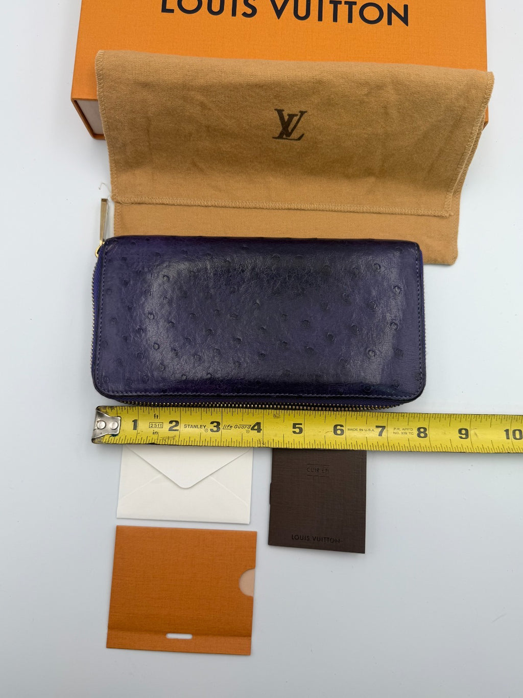 Louis Vuitton Monogram Zippy Organizer Wallet Women's Blue Ostrich Leather