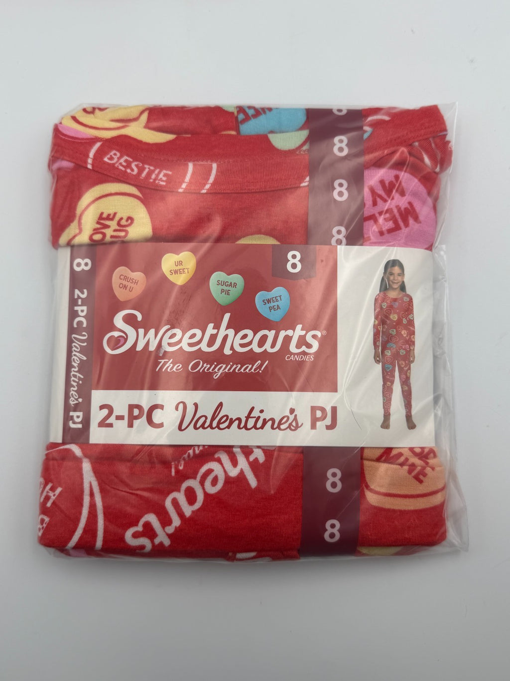 NWT Sweethearts Valentines Candy Hearts Print Pajama Set Girls 8 Red Casual Wear