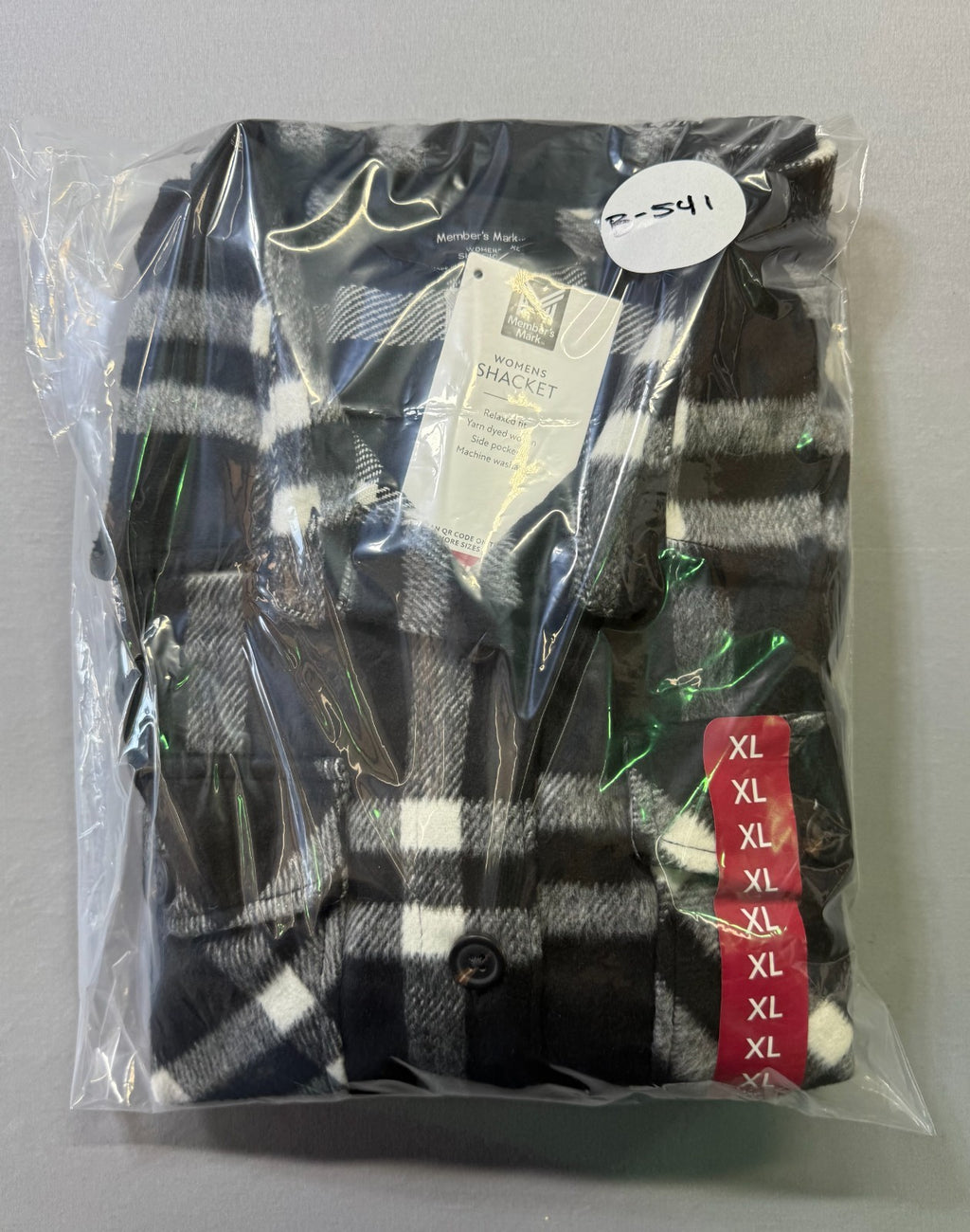 NWT Member's Mark Button-Front Plaid Shacket Women's XL Black/White Flap Pockets