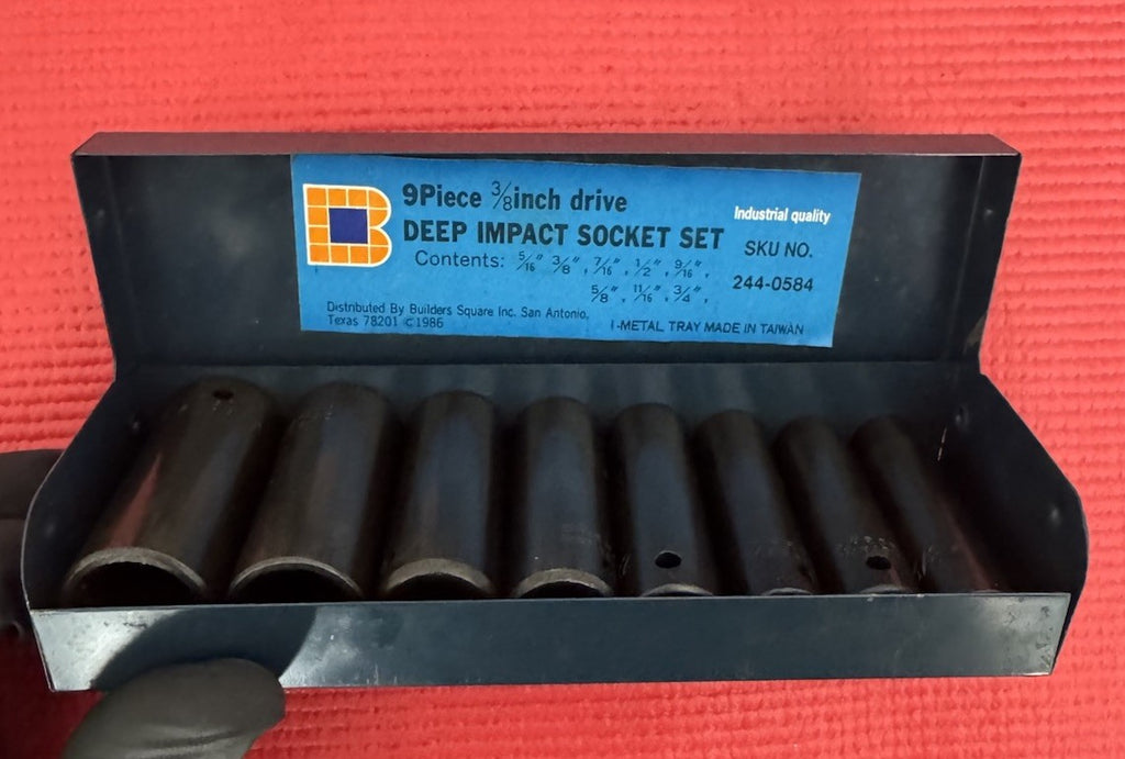 Vintage Chrome Vanadium 9 Pc 3/8" Drive Deep Impact Socket Set SAE W/Metal Case