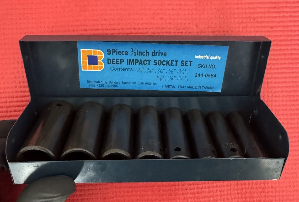 Vintage Chrome Vanadium 9 Pc 3/8" Drive Deep Impact Socket Set SAE W/Metal Case
