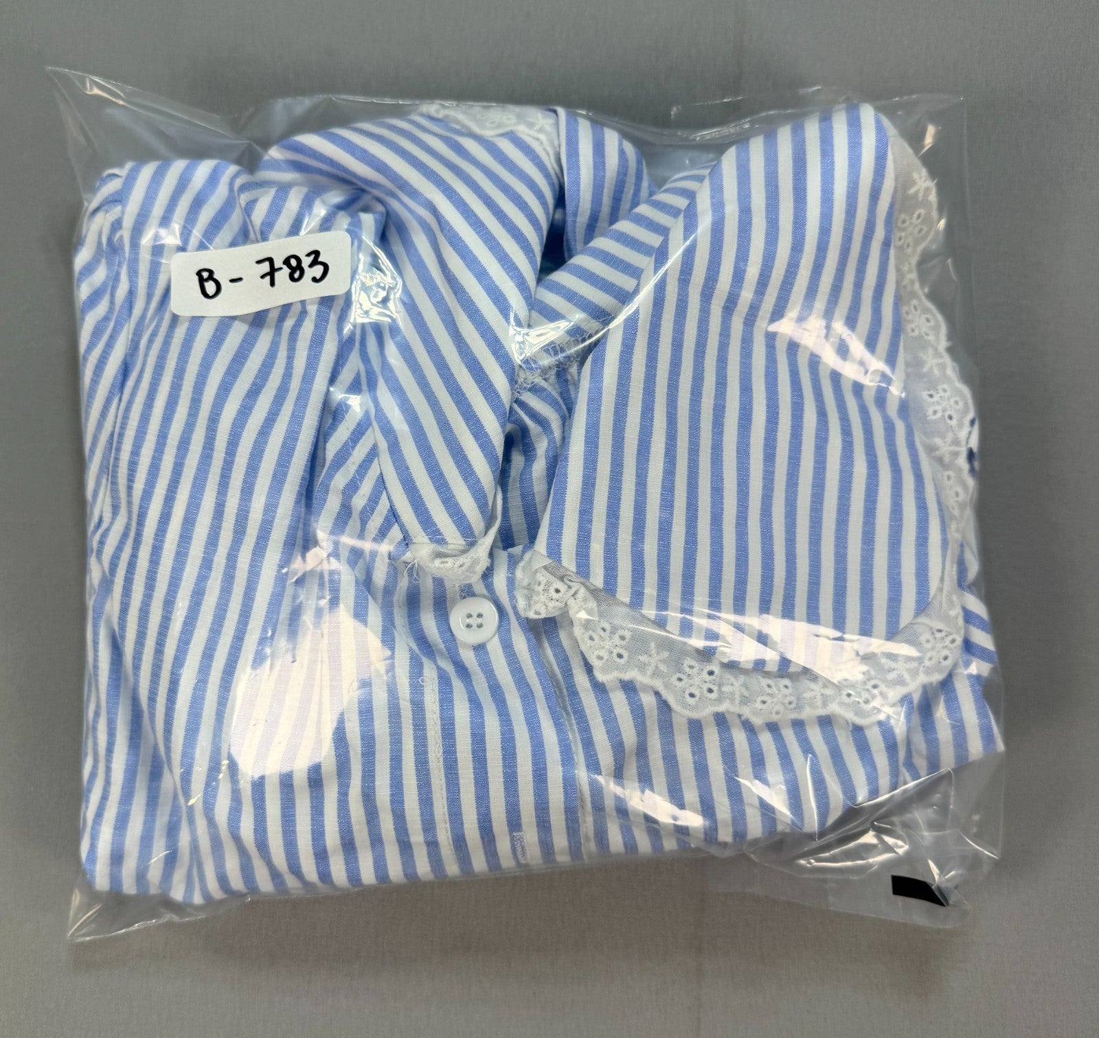 Floerns Striped Button Down Blouse Womens XS Blue White Lace Collar Preppy Shirt