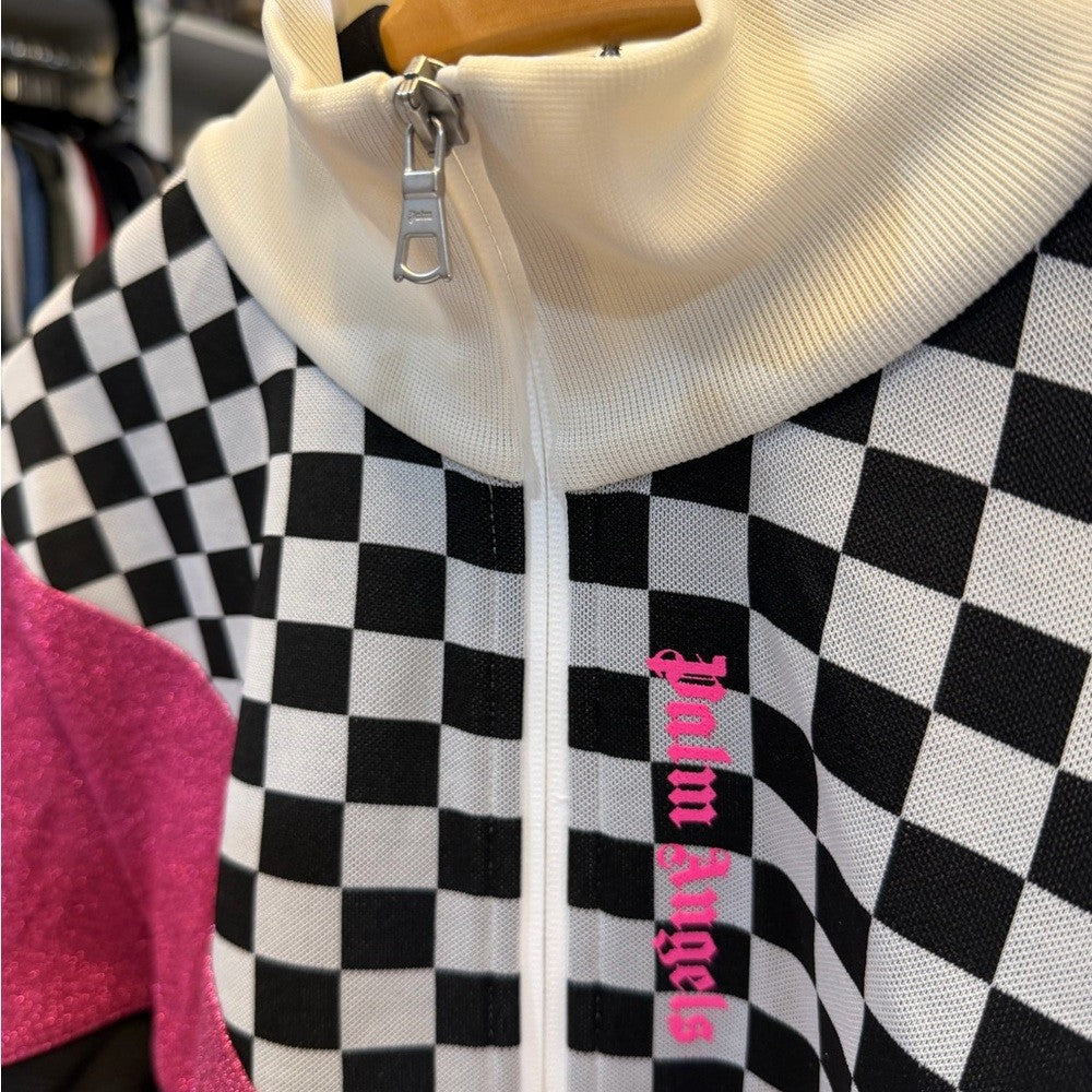 Palm Angels Cream and Pink Checkered Jacket Size Large