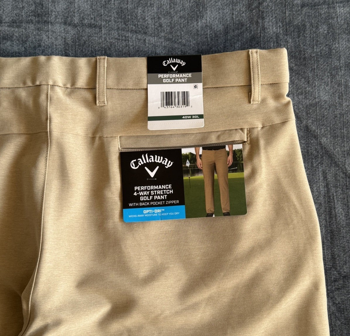 Callaway Opti-Dri Stretch Golf Pants Chinchilla Beige Mens 40x30 Performance NWT