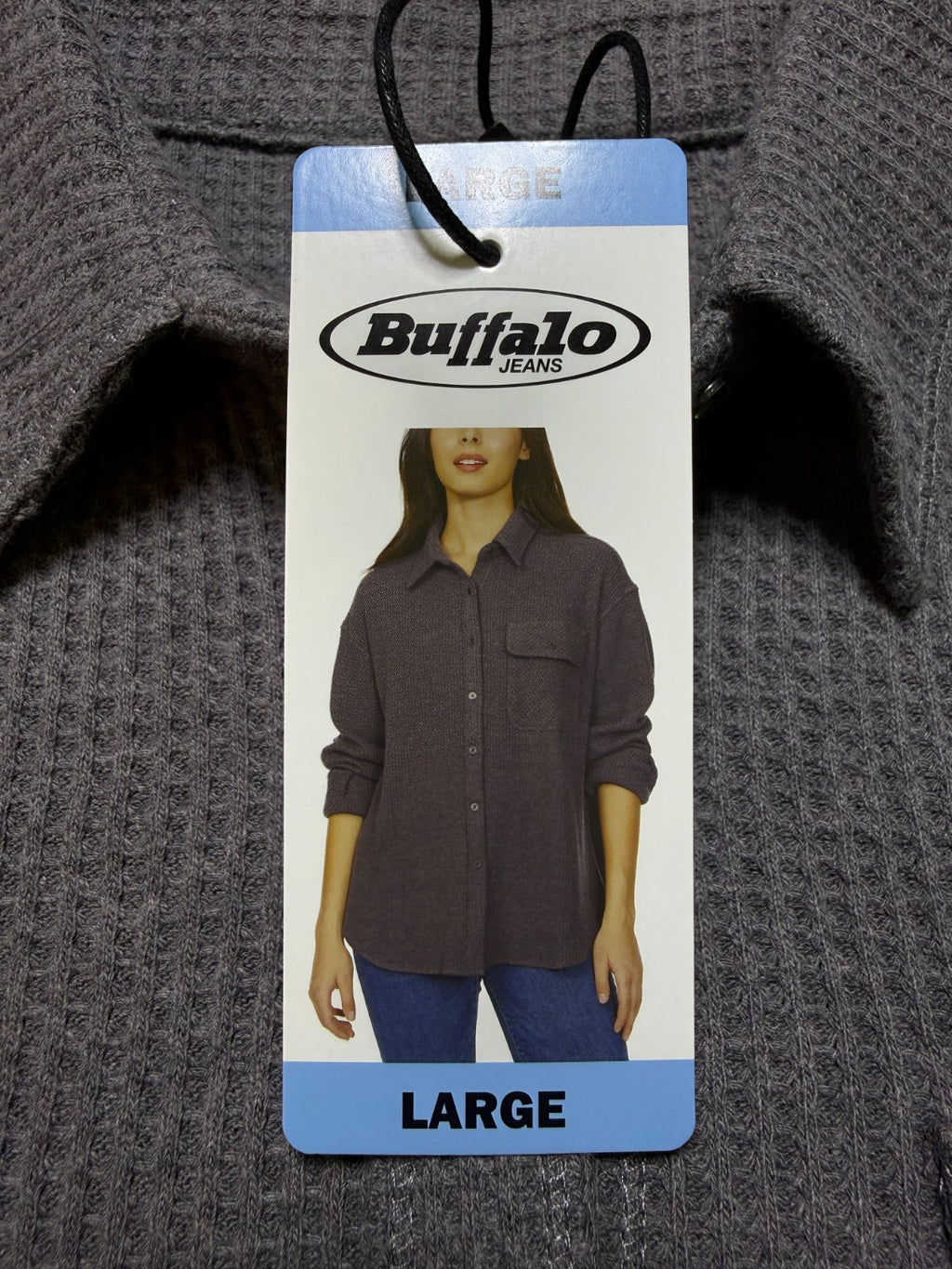 NWT Buffalo David Bitton Waffle Knit Button-UP Shirt Women's Large Gray Preppy