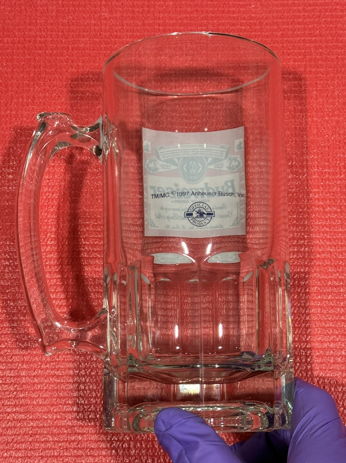 Vintage NEW 1997 Budweiser Anheuser Busch Beer Mug Heavy Glass 8” Tall