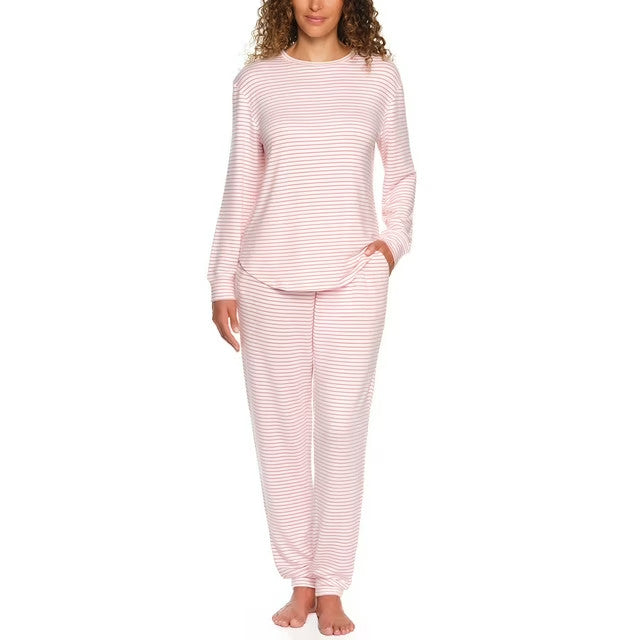 LOFT Pajama Set Women's 2XL White Pink Stripes Comfort Sleepwear Top & Bottom