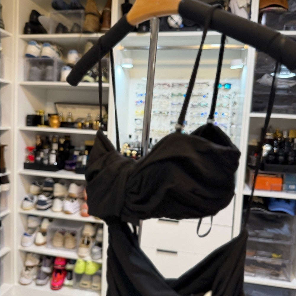 Off-White VI Crepe Drape Strapless Black Dress