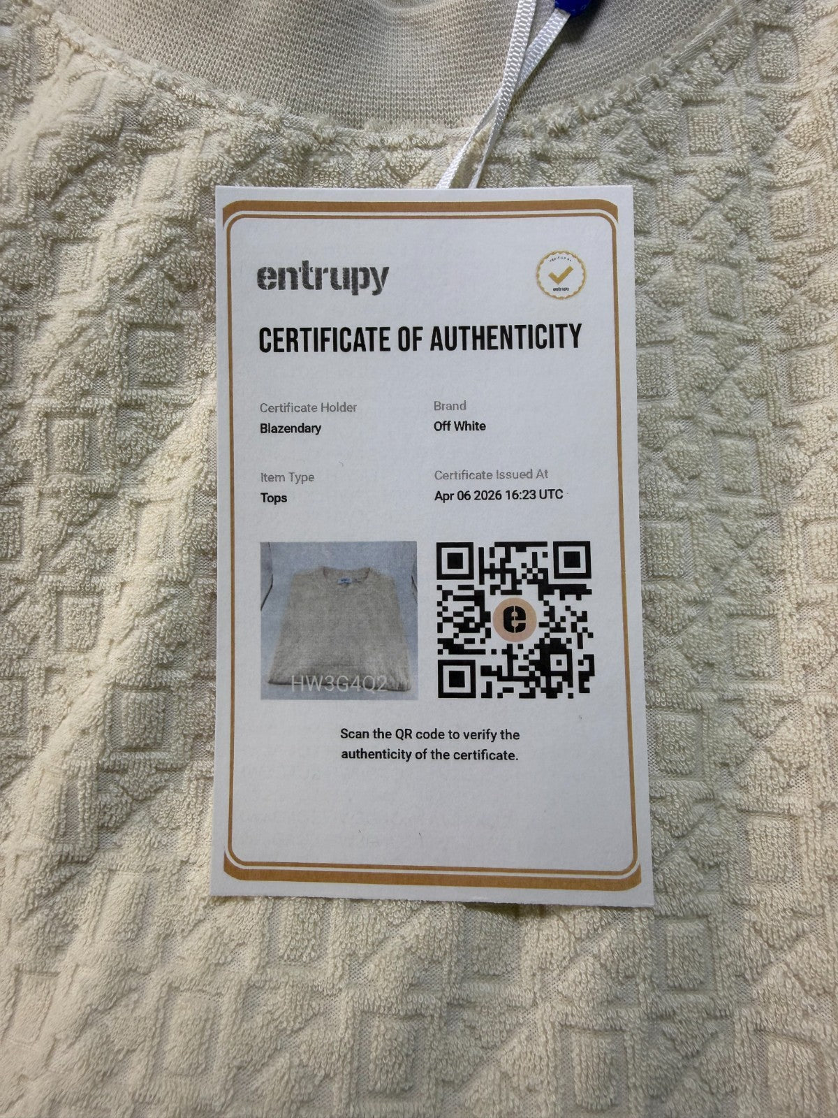 NWT Off-White Towel Terry All Over Logo T-Shirt Men XL Ivory Short Sleeve Casual