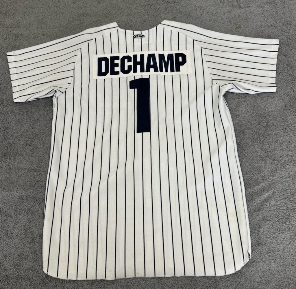 Vintage Athletic Knit SIEMPRE RICO DECHAMP Pinstripes Baseball Jersey Men Size L