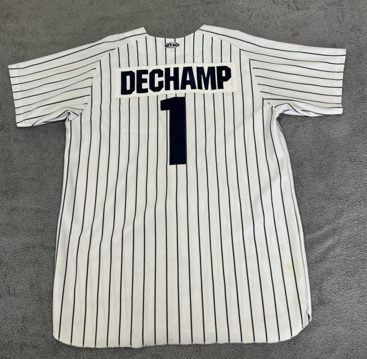 Vintage Athletic Knit SIEMPRE RICO DECHAMP Pinstripes Baseball Jersey Men Size L