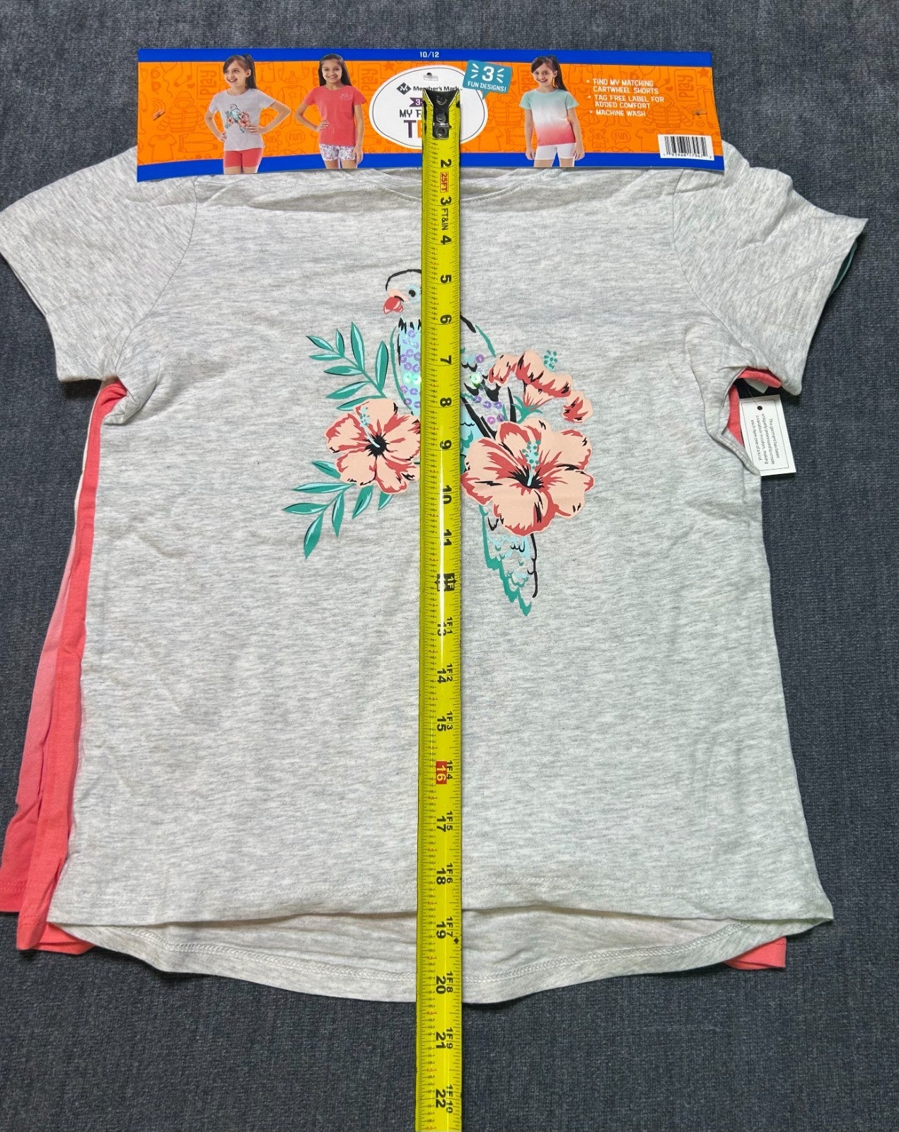 NWT Member's Mark My Favorite Active Tees Girls 10/12 Multicolor Preppy - 3-Pack