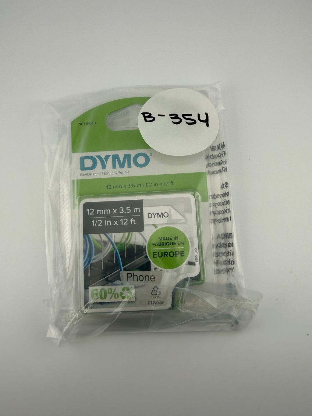 NEW Dymo D1 Flexible Nylon Label Tape Black on White S0718040 - 12mm 1/2" x 12ft