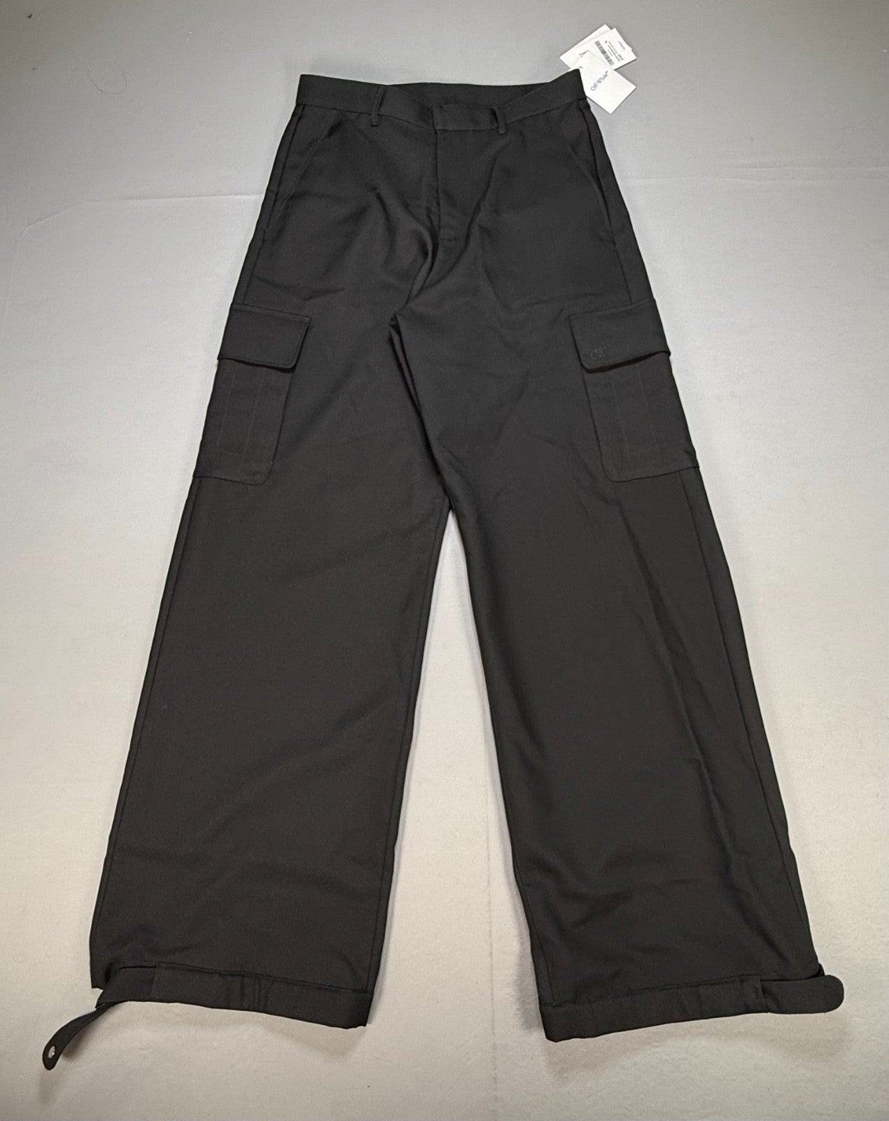 NWT Off-White OW Embroidered Drill Cargo Pants Men's 46 Black Pockets Workwear