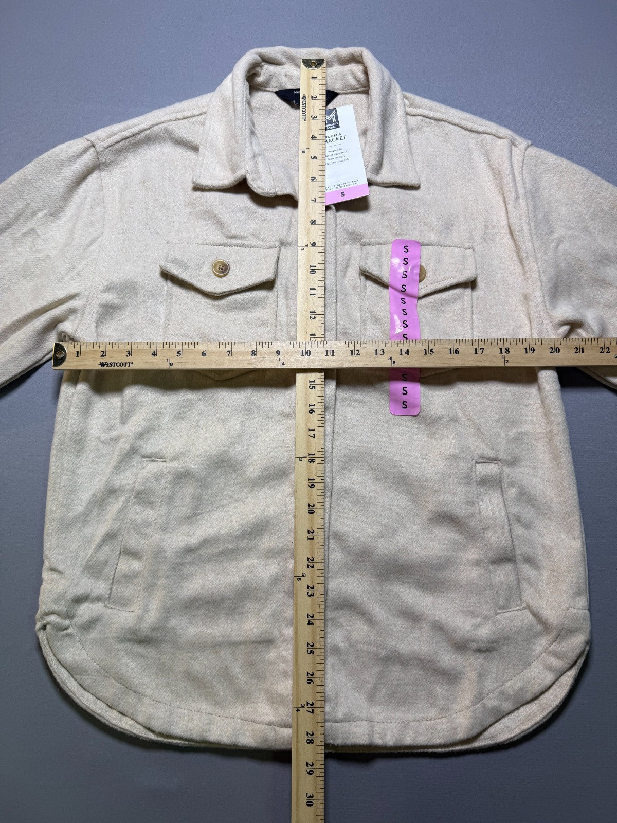 NWT Member's Mark Button-Front Shacket Women's Small Beige Flap Pockets Hipster