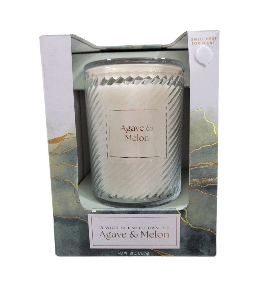 Member's Mark 3-Wick Ribbed Glass Candle, Agave & Melon, 28 oz.