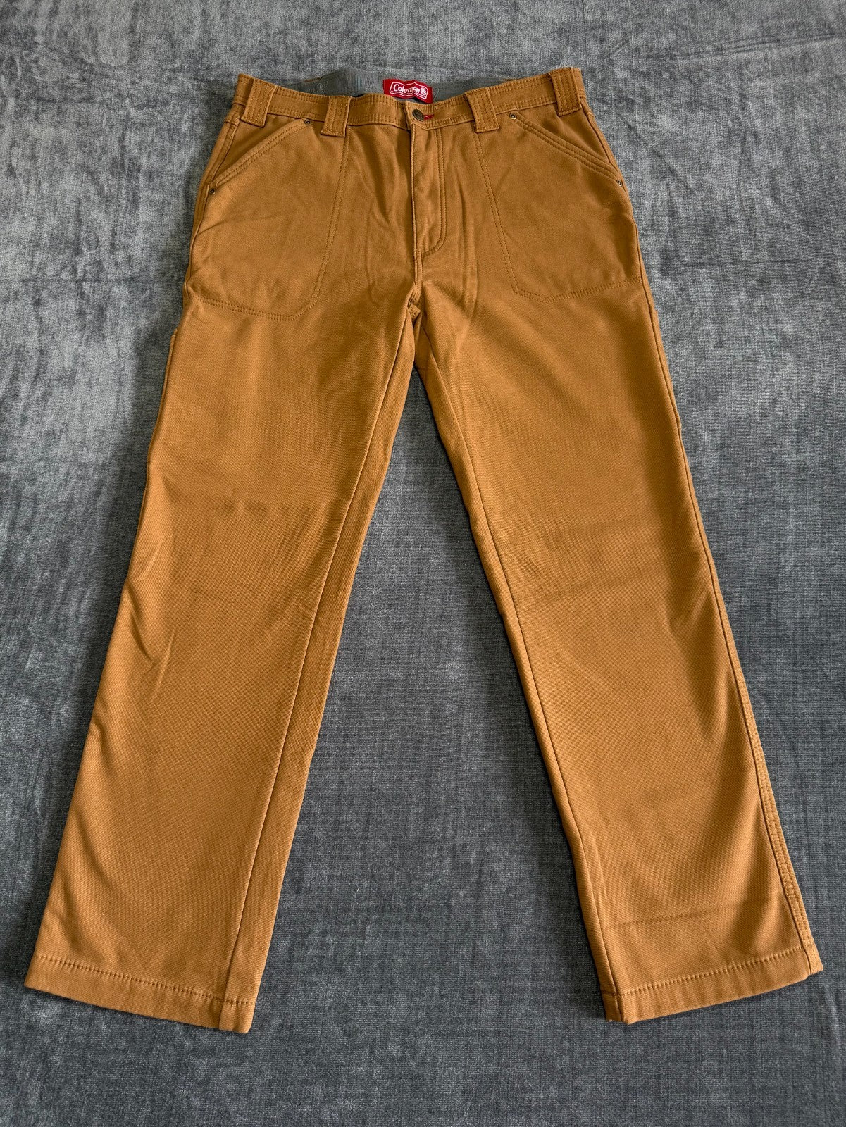 Coleman Work Pants Men's 34/32 Brown Fleece Lined Straight Leg Pockets Pull-On