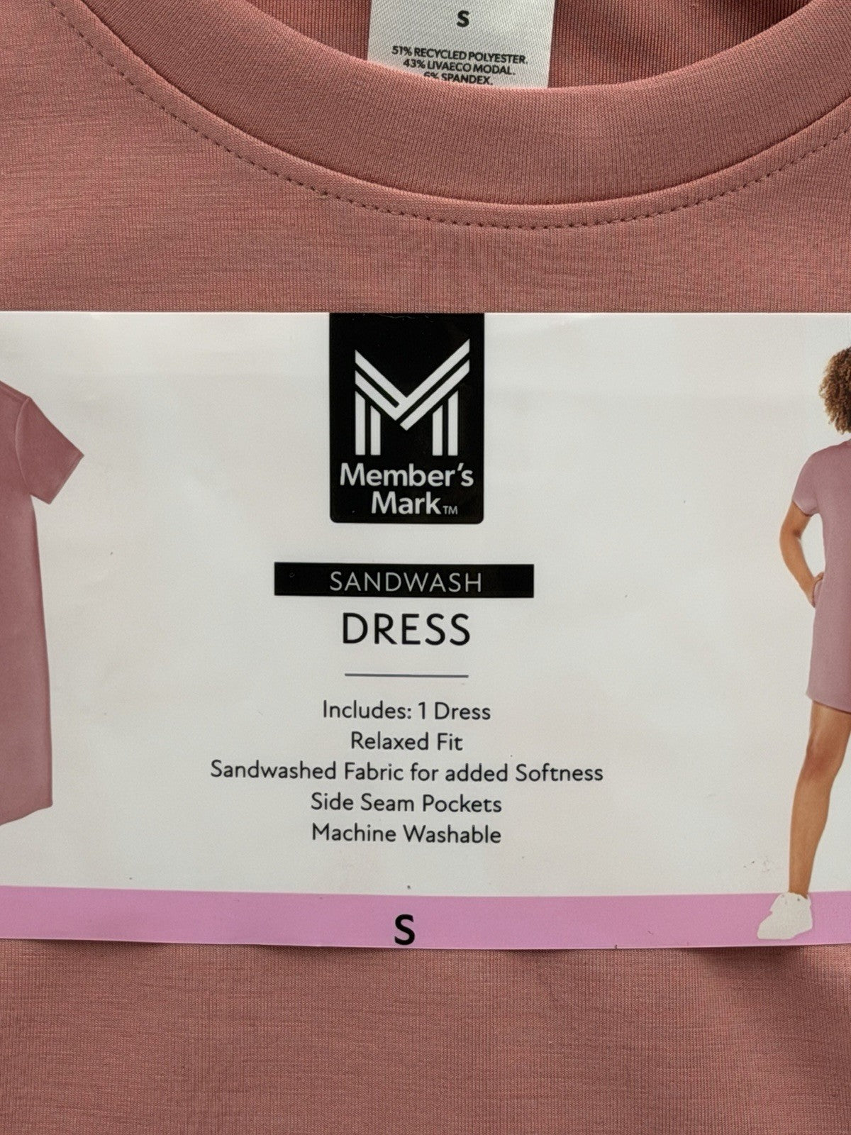 NEW Member's Mark Sandwash Dress Women's SIZE Small Pink Relaxed Fit