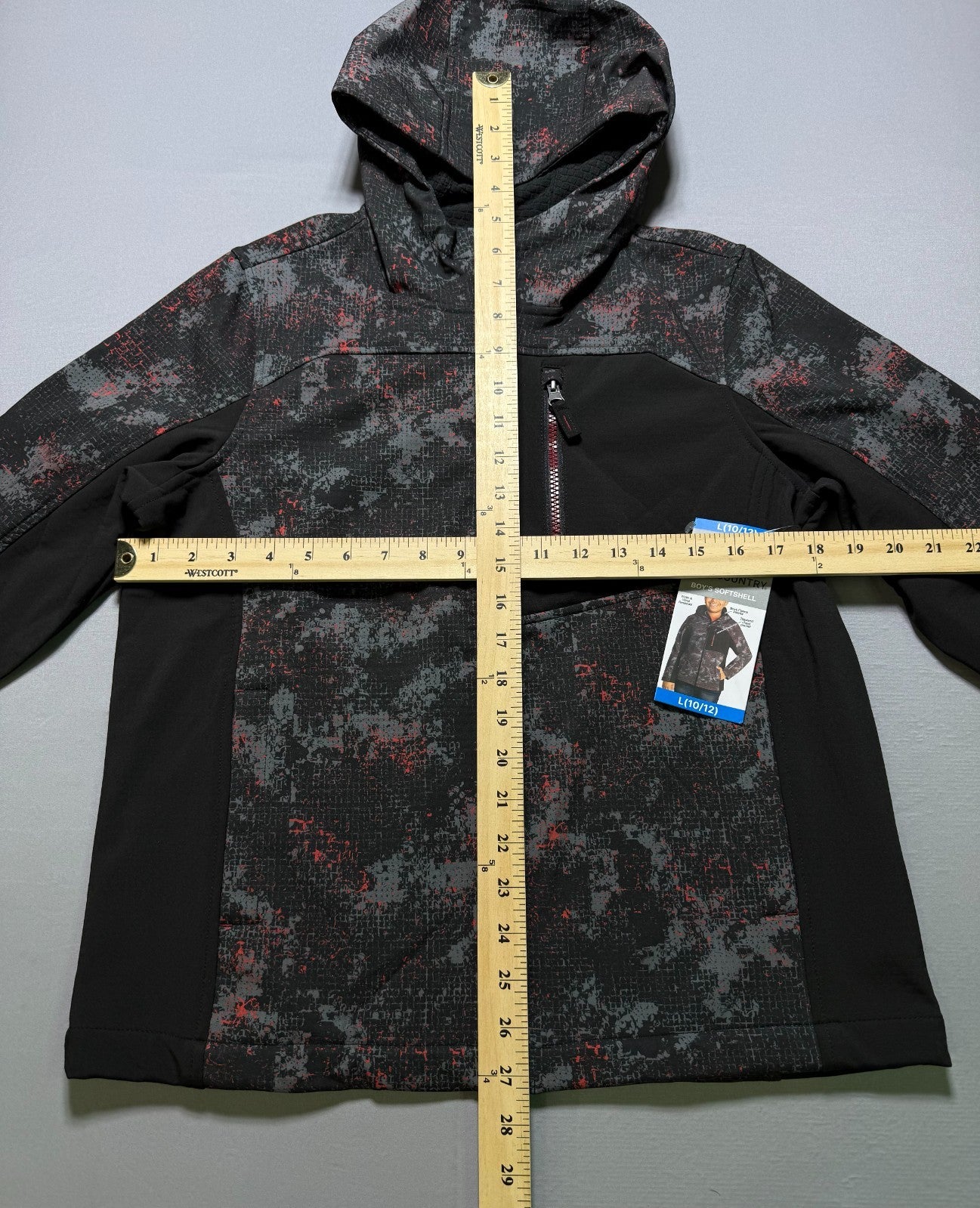 NWT Free Country Vertex Softshell Jacket Boys Large (10/12) Black Camo Full Zip