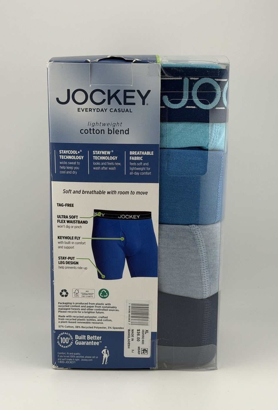 4 Pack Jockey Men's Cotton Blend 7" Inseam Long Leg Boxer Briefs Size XL