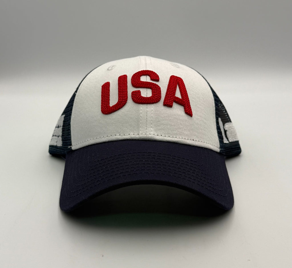 Outerstuff FIFA World Cup 2026 USA Trucker Hat Men White Blue Mesh Snapback Cap
