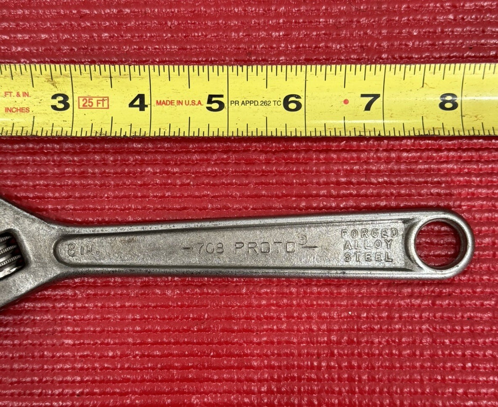 VINTAGE PROTO TOOLS No.708 8" ADJUSTABLE WRENCH CRESCENT WRENCH MADE IN USA M1