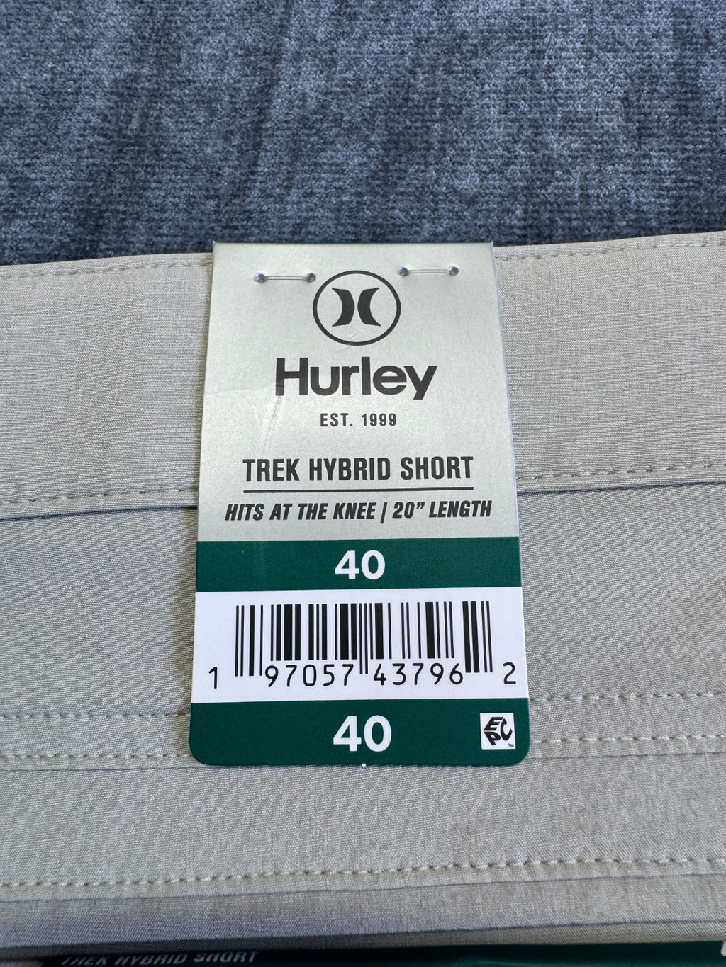 NWT Hurley Trek Hybrid Shorts Men's 40 Light Gray Regular Fit 4-Way Stretch
