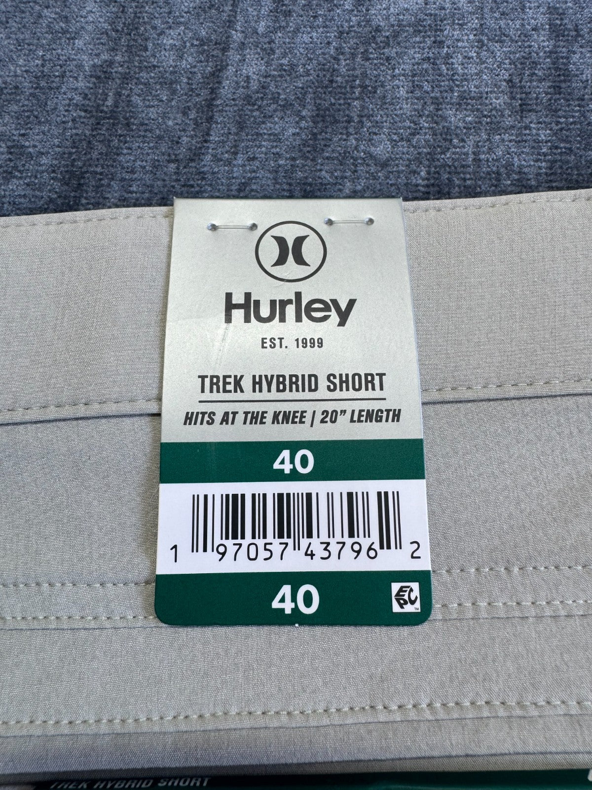 NWT Hurley Trek Hybrid Shorts Men's 40 Light Gray Regular Fit 4-Way Stretch