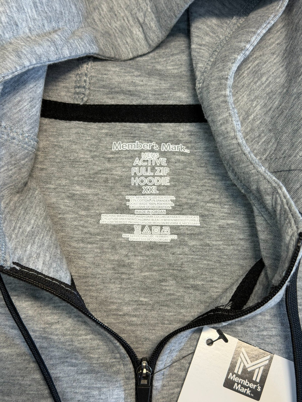 NWT Member's Mark Everyday Full Zip Active Hoodie Men's XXL Gray Long Sleeve