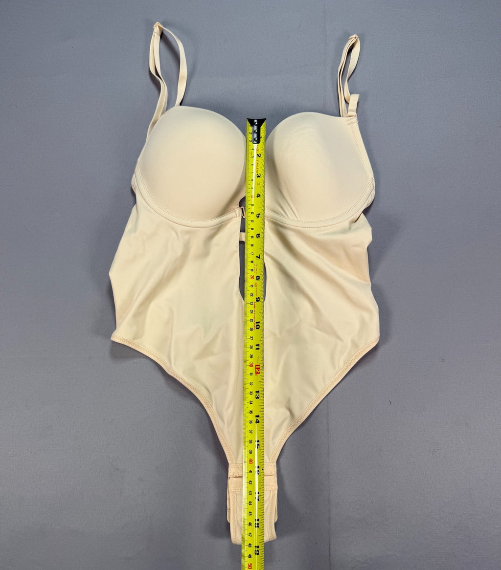 Women's Nude Medium Backless U Plunge Low Cut Clear Strap Shapewear Bodysuit