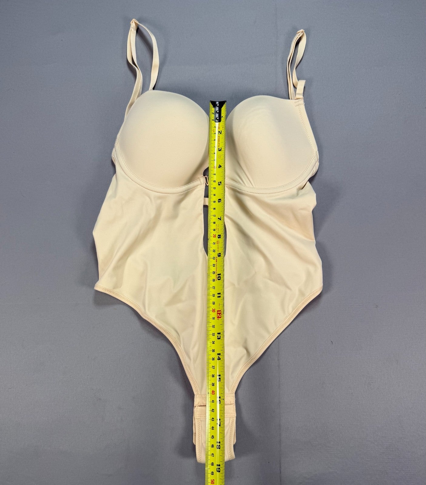 Women's Nude Medium Backless U Plunge Low Cut Clear Strap Shapewear Bodysuit