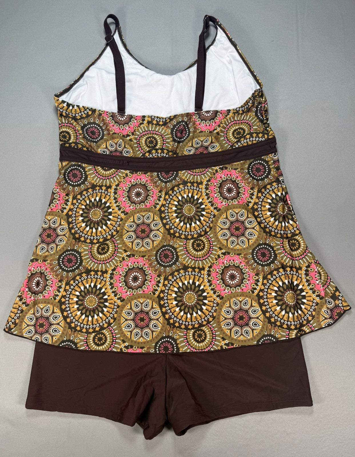 Yonique Two Piece Tankini Swimsuit Women's 4XL Brown Medallion Floral Summer