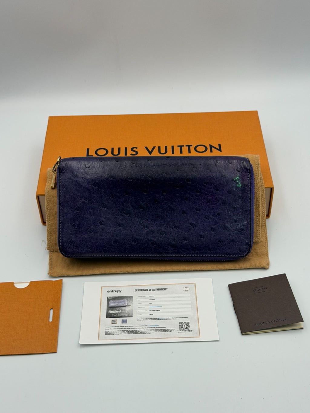 Louis Vuitton Monogram Zippy Organizer Wallet Women's Blue Ostrich Leather