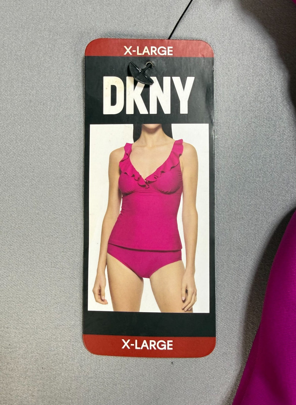 NWT DKNY 2-Pieces Ruffle Plunge Tankini Swimsuit Women's XL Fiesta Pink