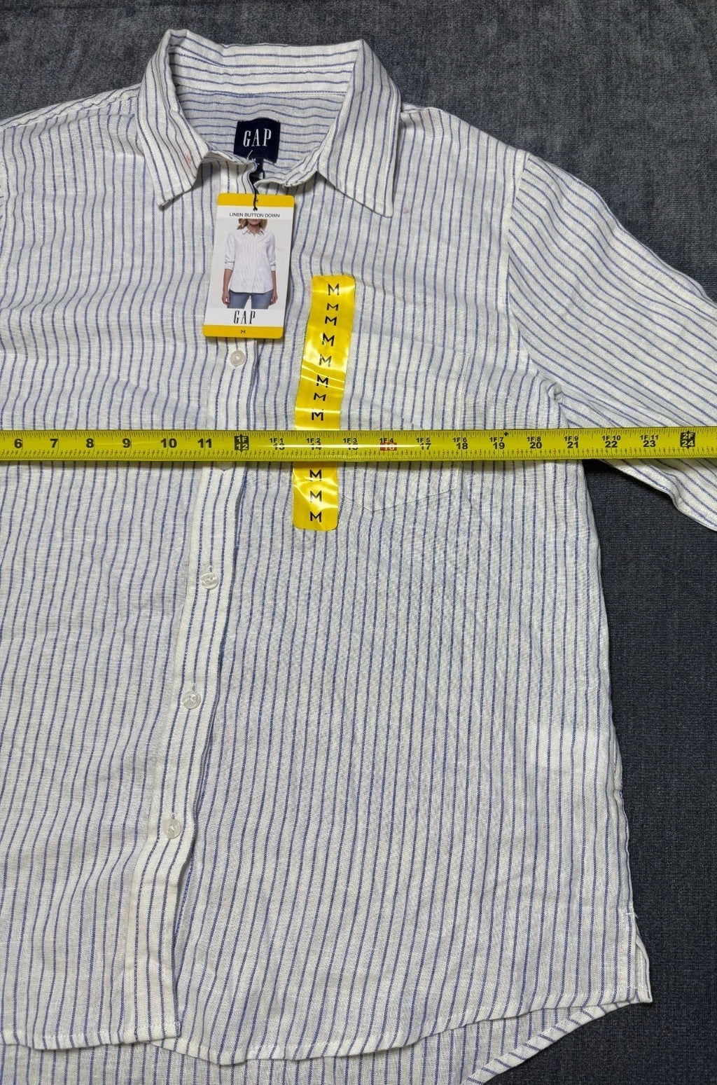 NWT Gap Striped Linen Button-Up Shirt Women's Medium White Long Sleeve Collared