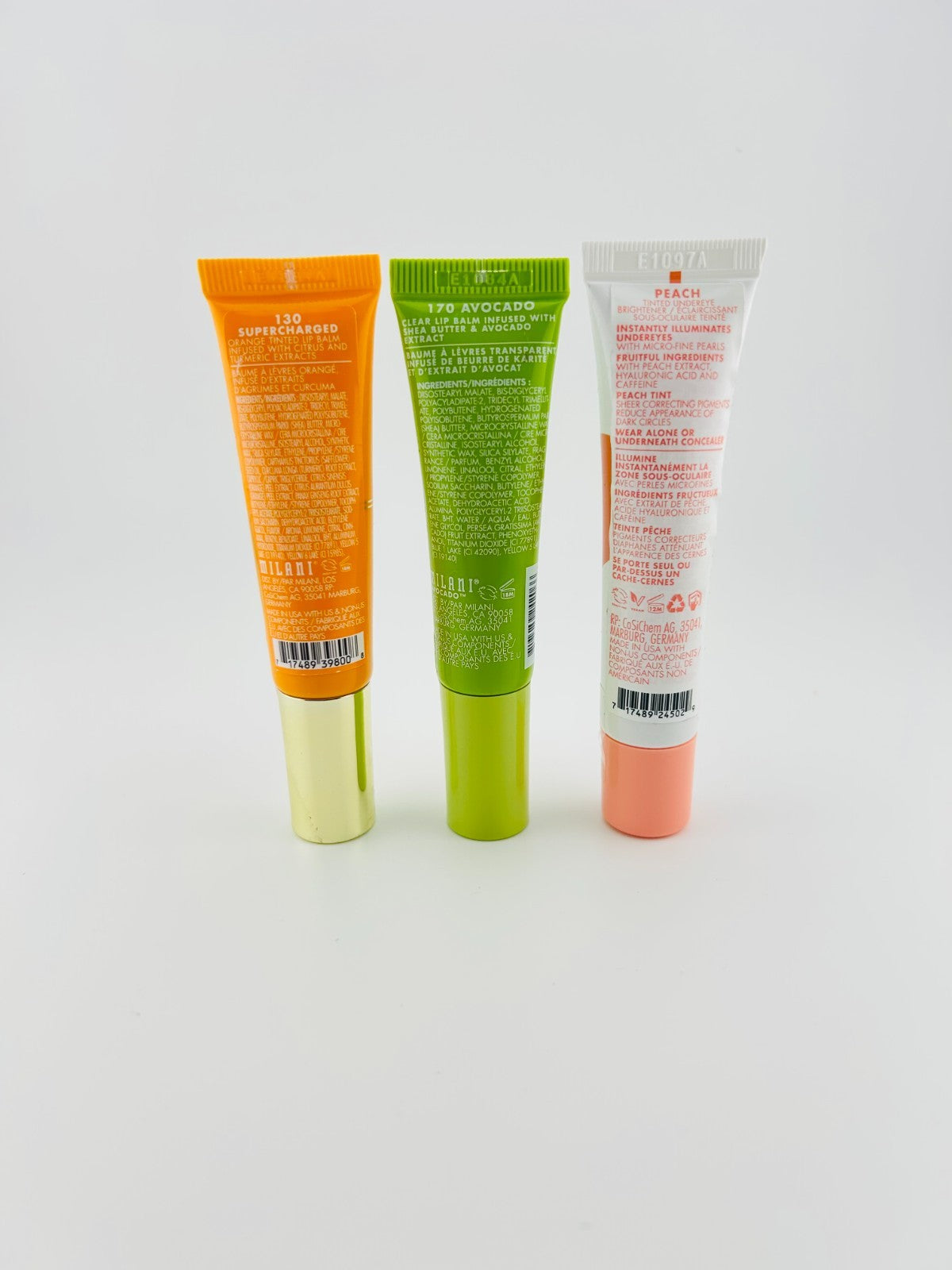 3 PC Milani Peach Tinted UnderEye Brightener, 170 Avocado & 130 Citrus Lip Balm