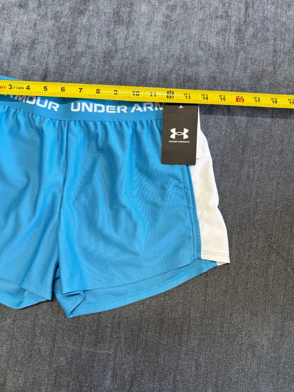 NWT Under Armour Tech Play Up Shorts Girls Ether Blue Drawstring 100% Polyester