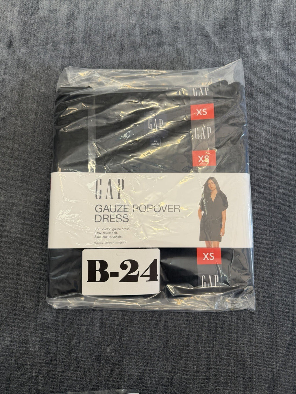 Gap Gauze Popover Dress Women's XS Black Short Sleeve Deep V-Neck 100% Cotton