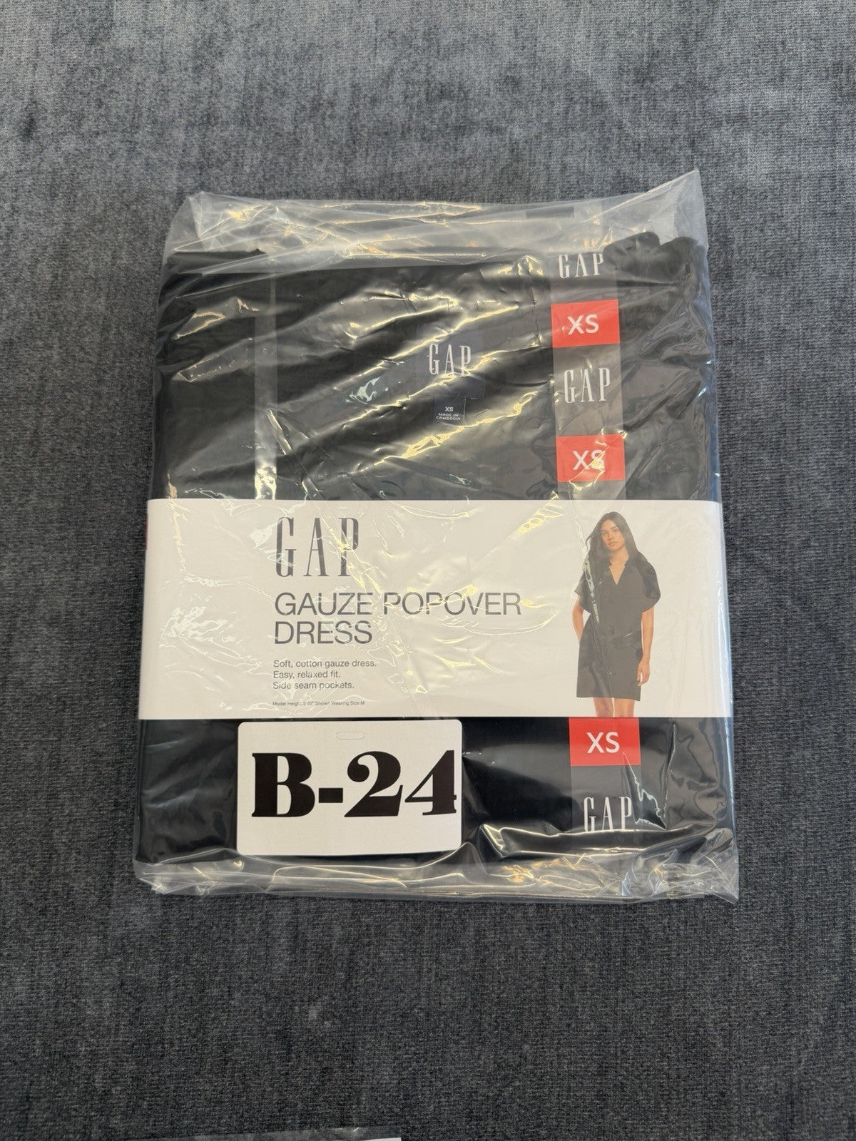 Gap Gauze Popover Dress Women's XS Black Short Sleeve Deep V-Neck 100% Cotton