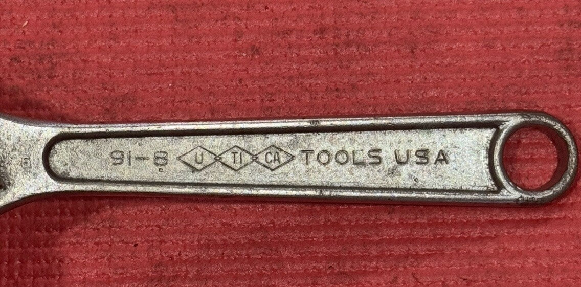 Vintage UTICA Tools 91-8  8" adjustable wrench Forge Steel Made in USA