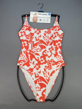 NWT Billabong One-Piece Swimsuit Women Large Orange White Floral Spaghetti Strap