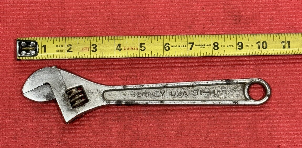 Vintage Bonney 91-10, 10" Adjustable Wrench Crescent Wrench Made In USA
