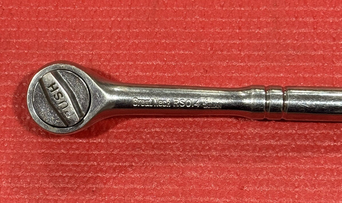 Vintage GREAT NECK RS014 1/4” Drive Round Head RATCHET Quick Release CR-V steel