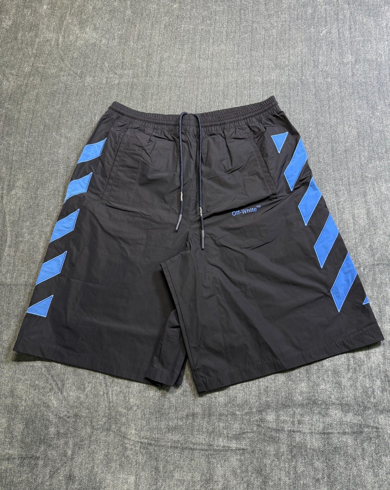 NEW Off-White Diagonal Outline Track Shorts Men's Small Black Logo Drawstring