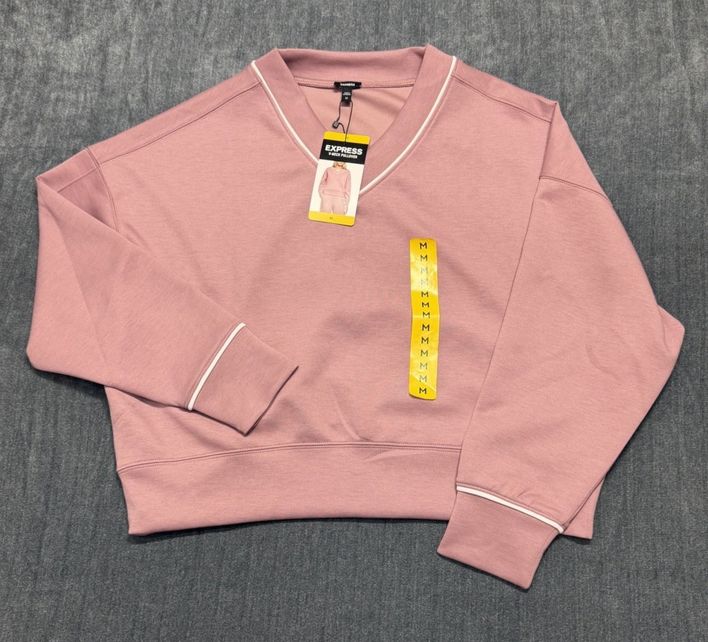 Express V Neck Pullover and Cargo Jogger Set Pink Women's Size Medium | NEW
