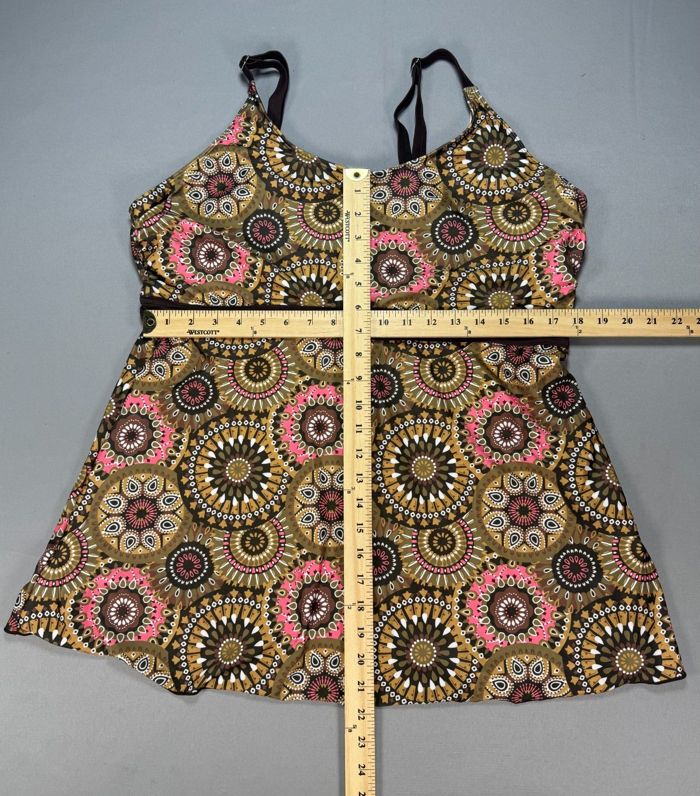 Yonique Two Piece Tankini Swimsuit Women's 4XL Brown Medallion Floral Summer