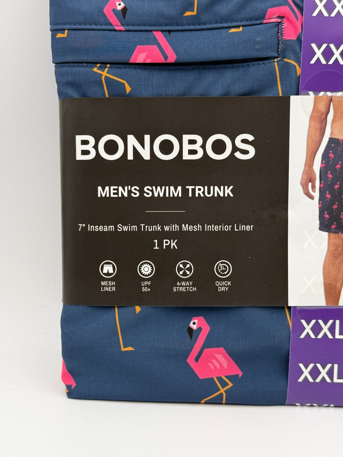 NWT Bonobos Swim Trunks Men's 2XL Blue Flamingo Print Drawstring Summer Beach